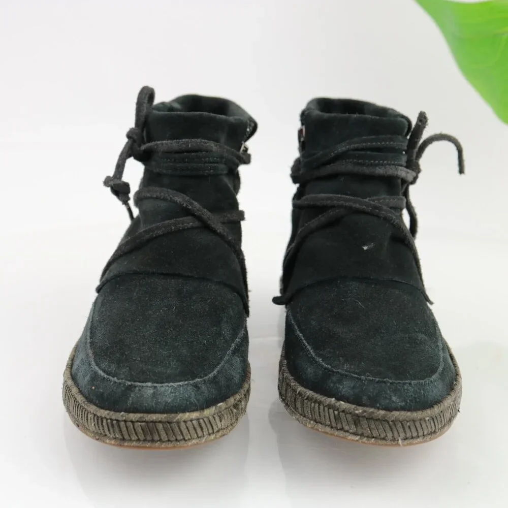 UGG Womens Reid Boot Size 6 Black Suede Tie Wrap Cushioned Moc Casual Booties‎
